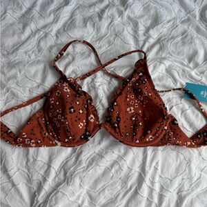 Cupshe Underwire Floral Rust Orange Bikini Top Criss Cross Back Tie